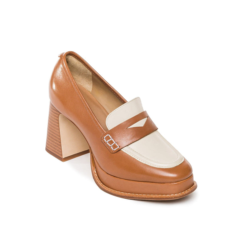 Loafersy Damskie Bernardo Natalie Platform Ciemny Brązowe Białe | KJE624CC